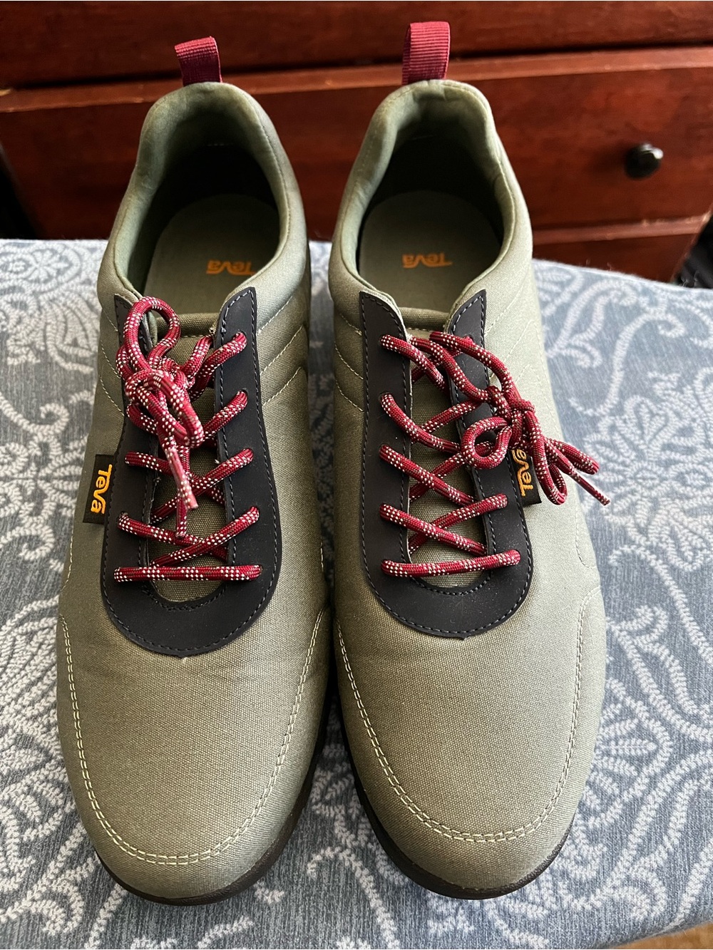 Teva Men's Olive Canvas Sneakers with Burgundy Contrast Laces